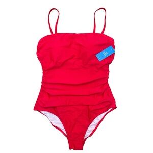 Cupshe Red One Piece Swimsuit Ruched Open Back – Size L NWT